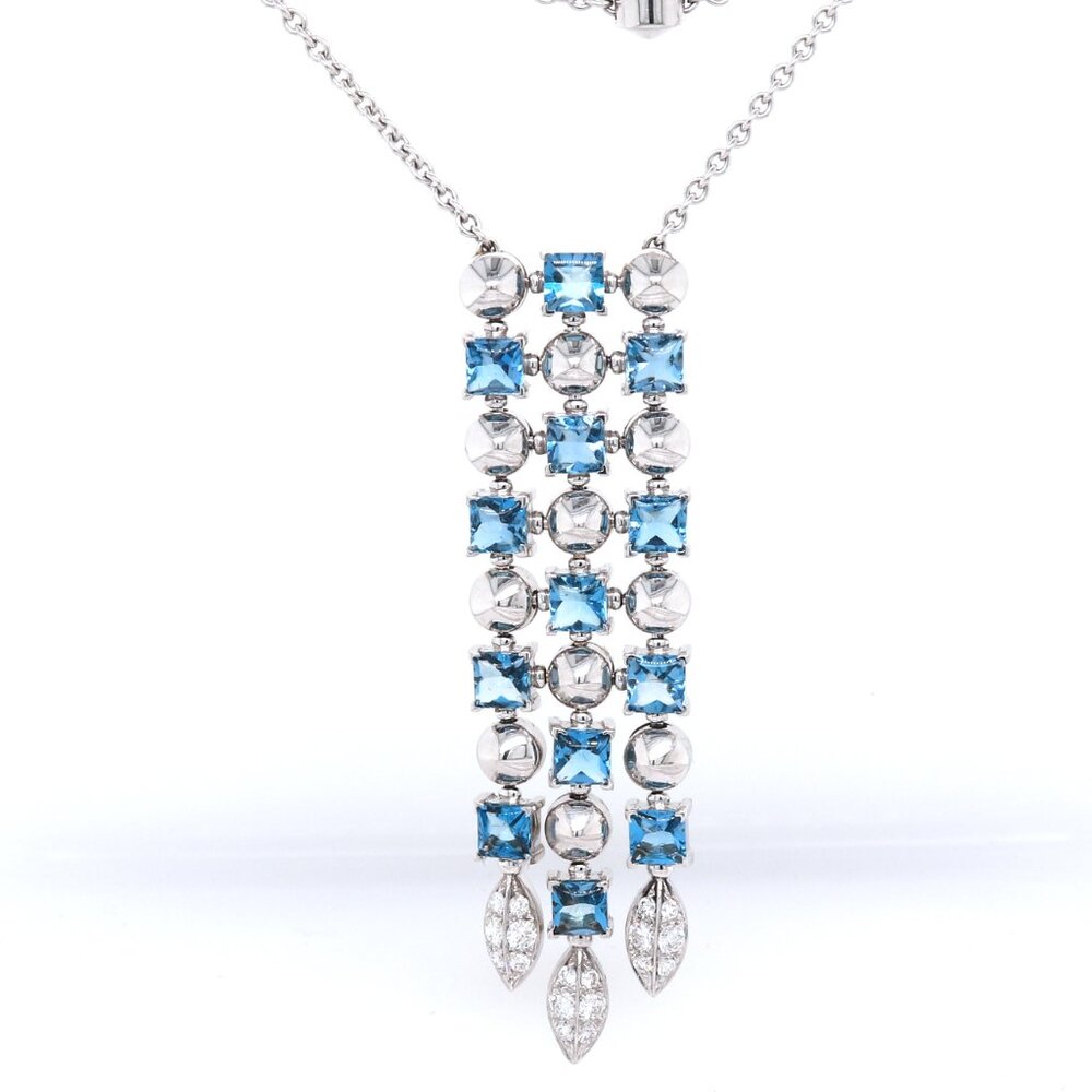 Bvlgari 3 row Drop necklace 18kt with blue topaz and diamonds